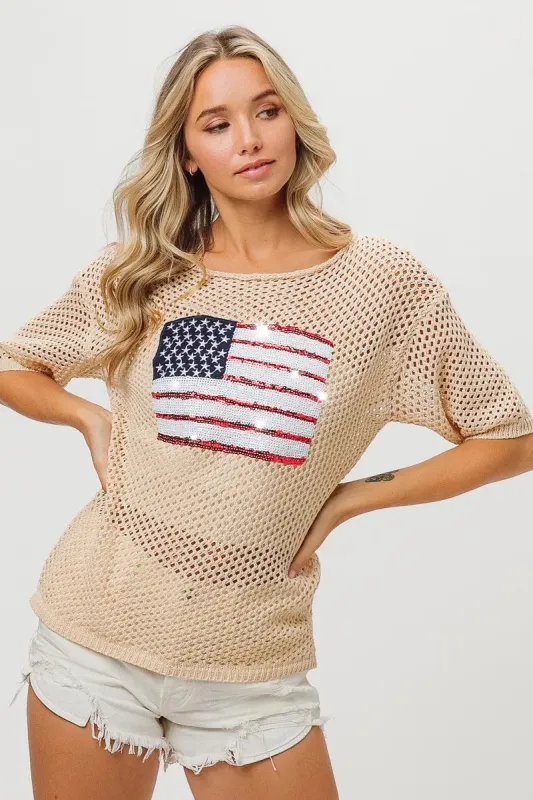 BiBi Sequin American Flag Knit Cover Up sold by Charming Charlie