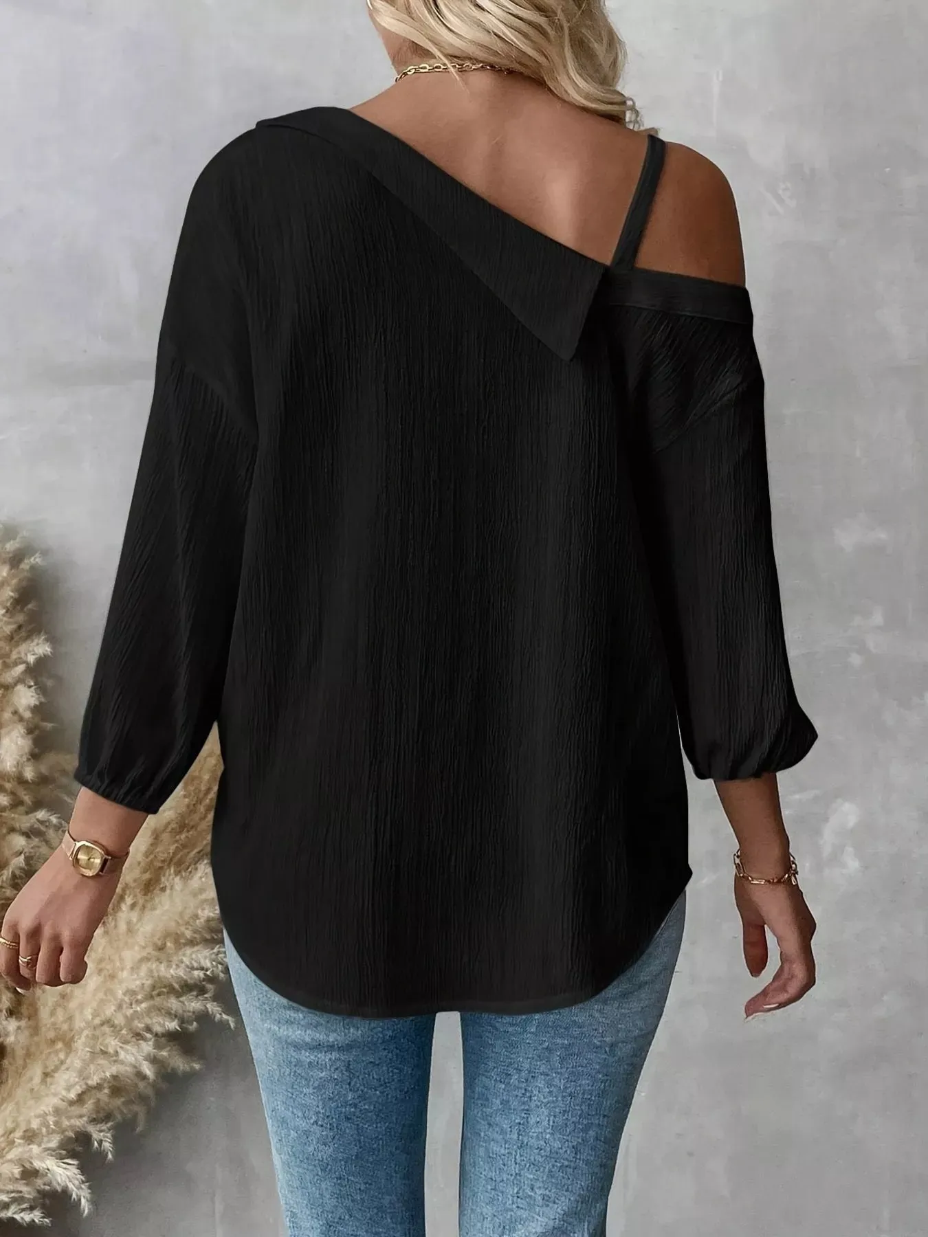 Asymmetrical Cold Shoulder Button Up Shirt sold by Charming Charlie product image thumbnail 5