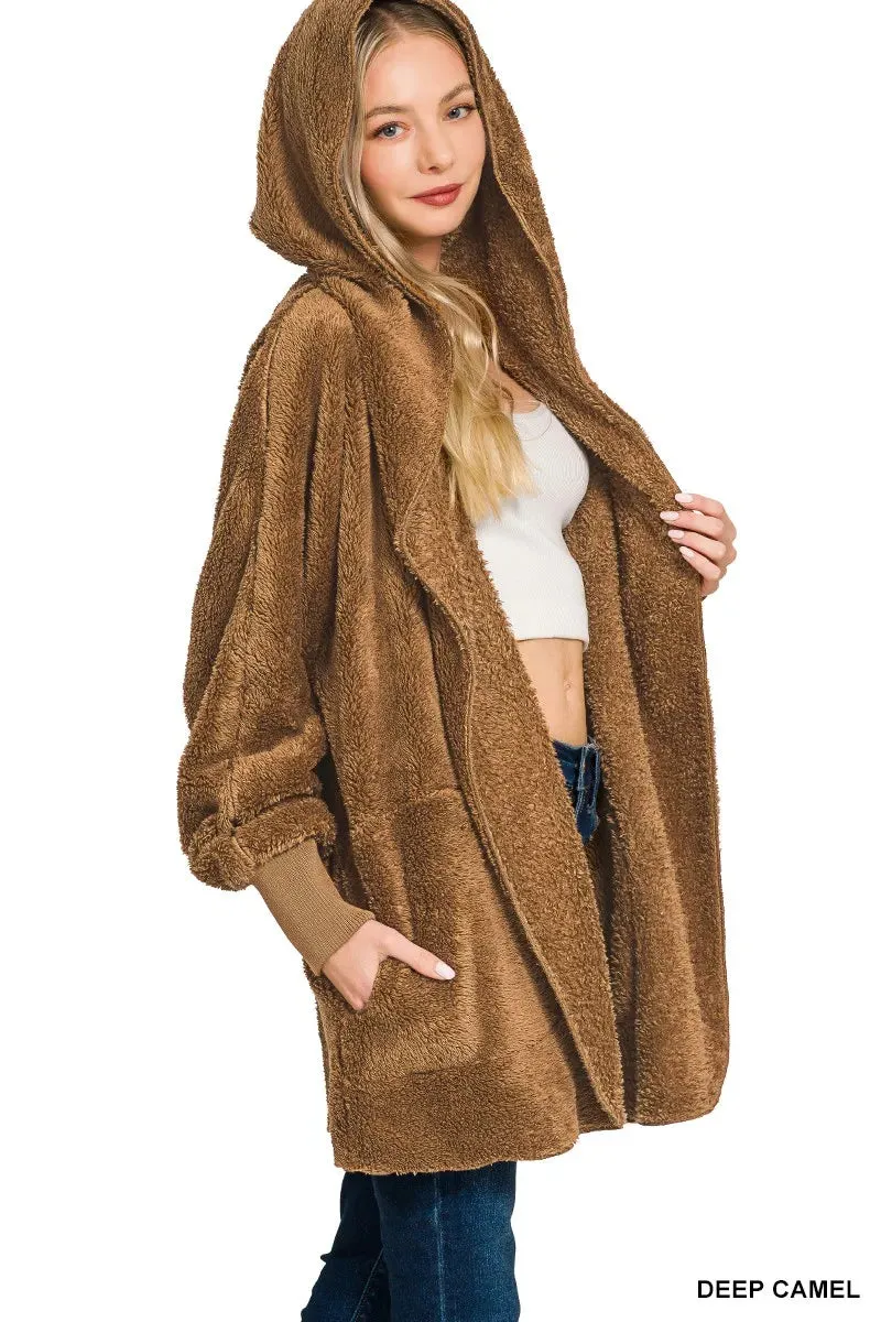 Zenana Hooded Faux Fur Jacket with Pockets sold by Charming Charlie product image thumbnail 4