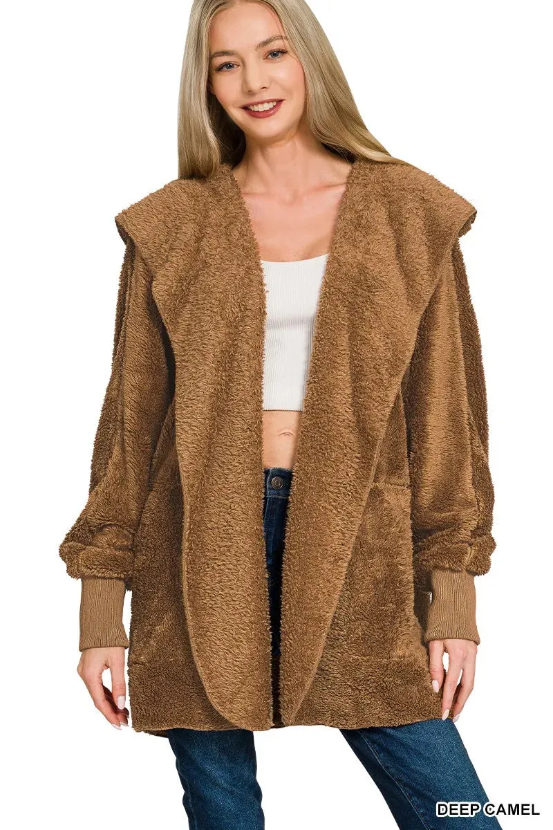 Zenana Hooded Faux Fur Jacket with Pockets sold by Charming Charlie
