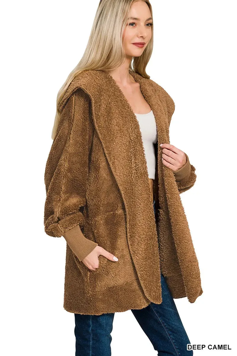 Zenana Hooded Faux Fur Jacket with Pockets sold by Charming Charlie product image thumbnail 2