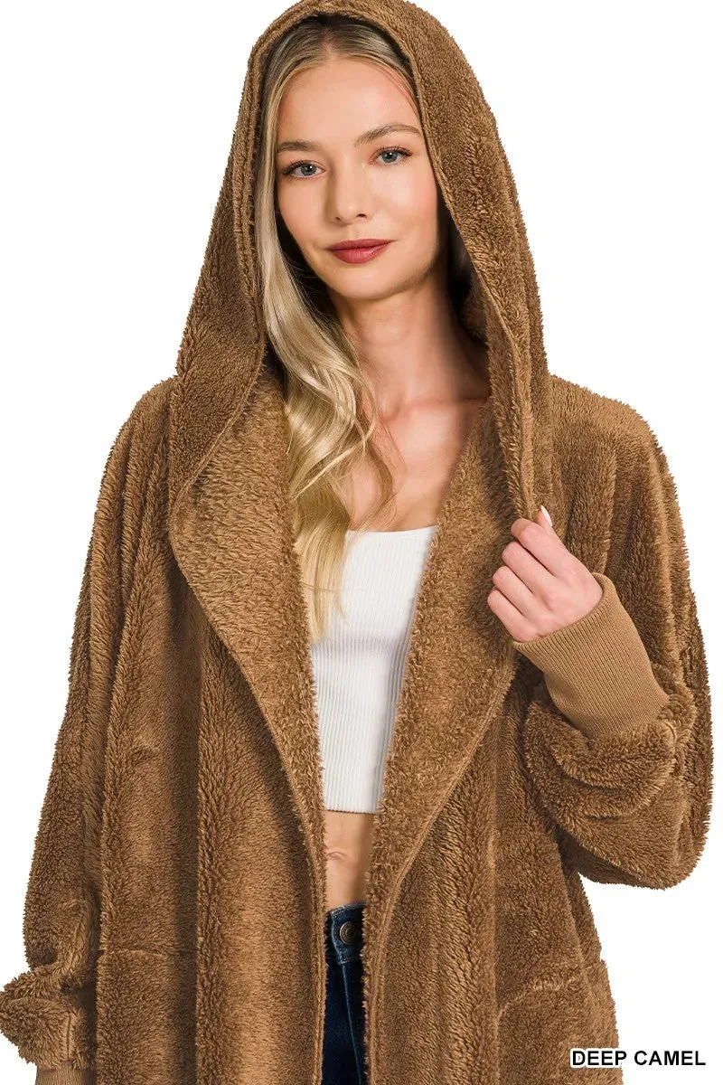 Zenana Hooded Faux Fur Jacket with Pockets sold by Charming Charlie product image thumbnail 3