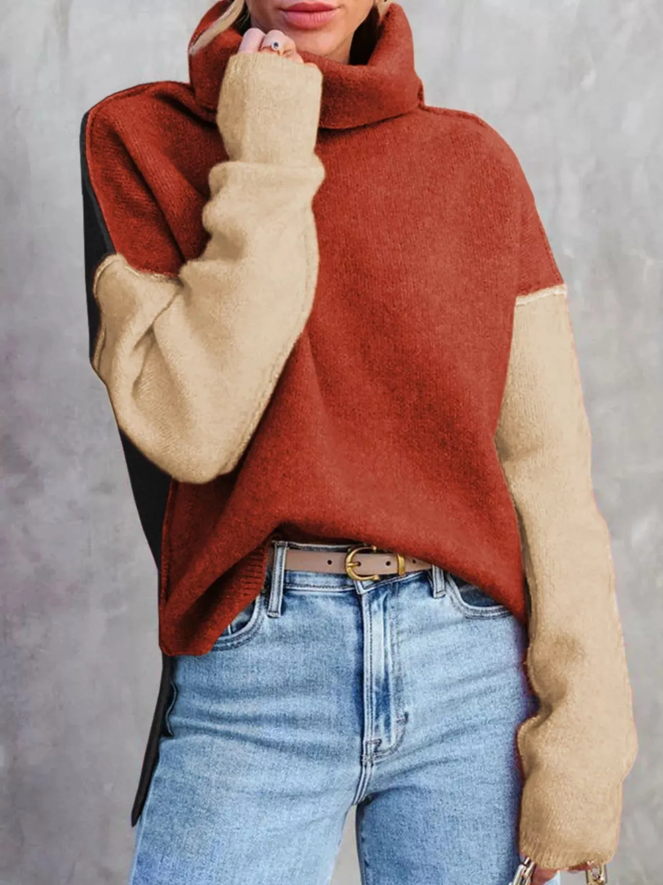 Color Block Turtleneck Drop Shoulder Knit Sweater sold by Charming Charlie product image thumbnail 2