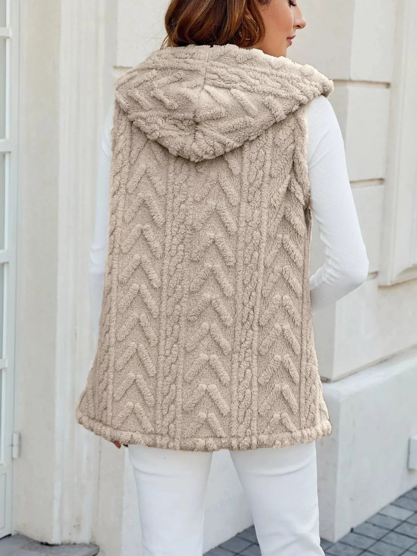 Button-Front Hooded Vest Coat sold by Charming Charlie product image thumbnail 3