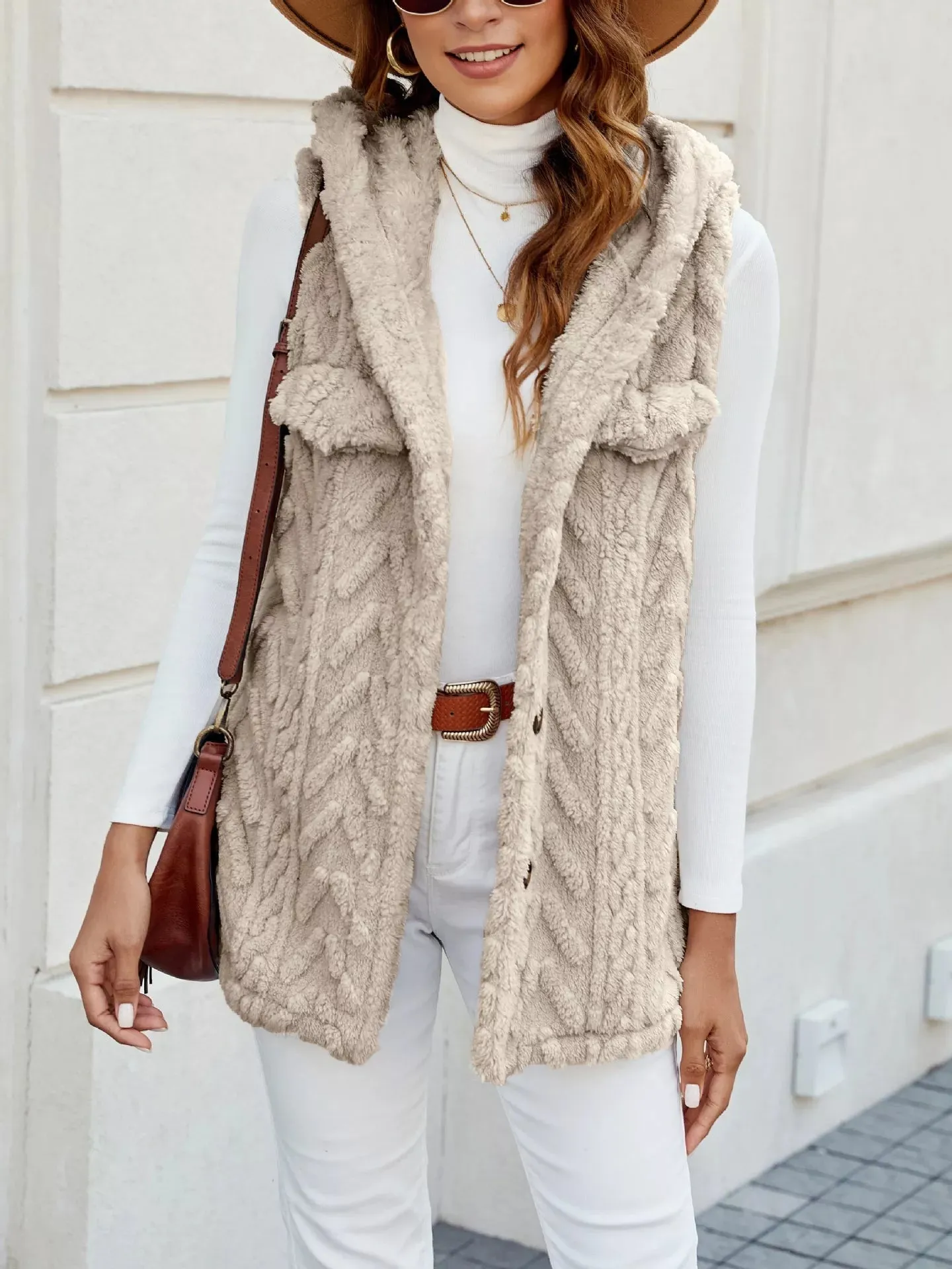 Button-Front Hooded Vest Coat sold by Charming Charlie product image thumbnail 4