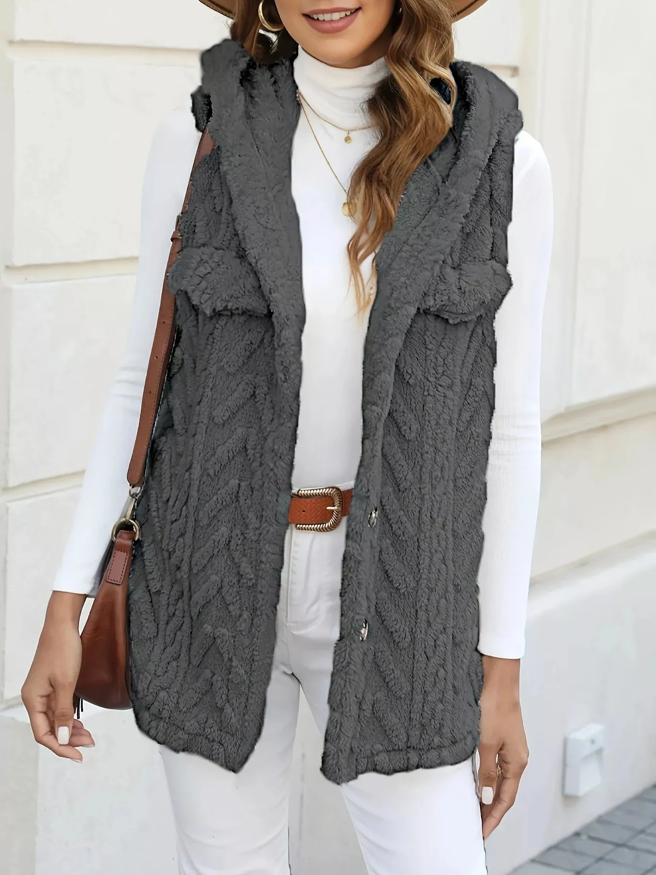 Button-Front Hooded Vest Coat sold by Charming Charlie product image thumbnail 5