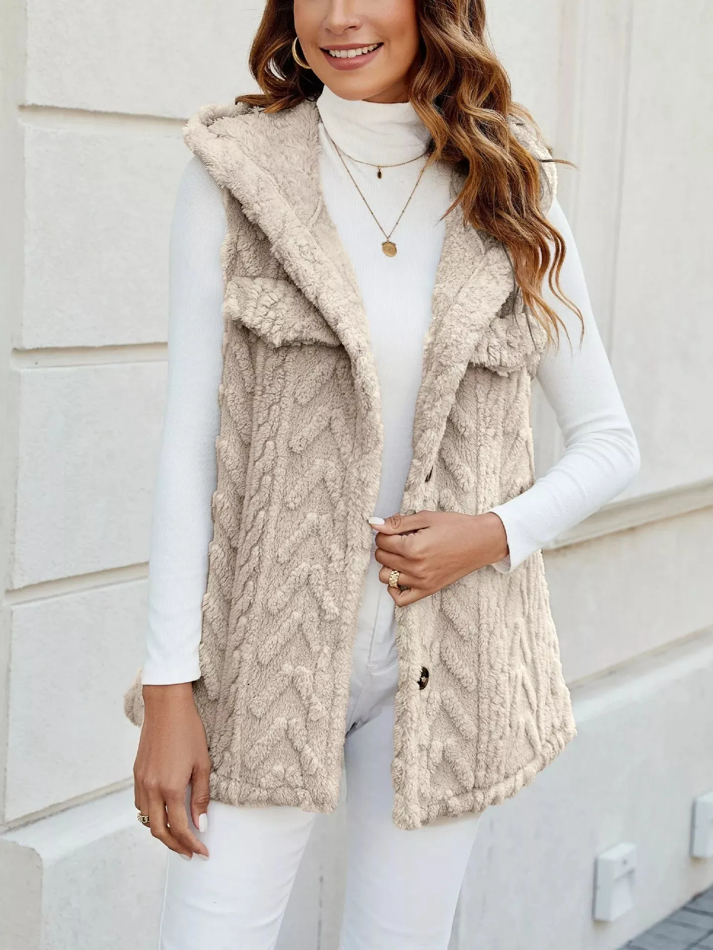 Button-Front Hooded Vest Coat sold by Charming Charlie product image thumbnail 2