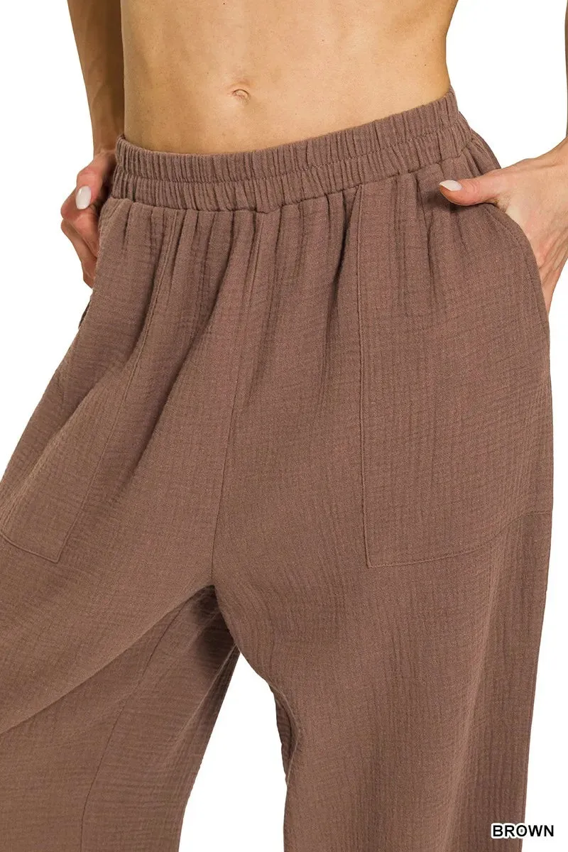 Zenana Double Gauze Elastic Band Pants sold by Charming Charlie product image thumbnail 4