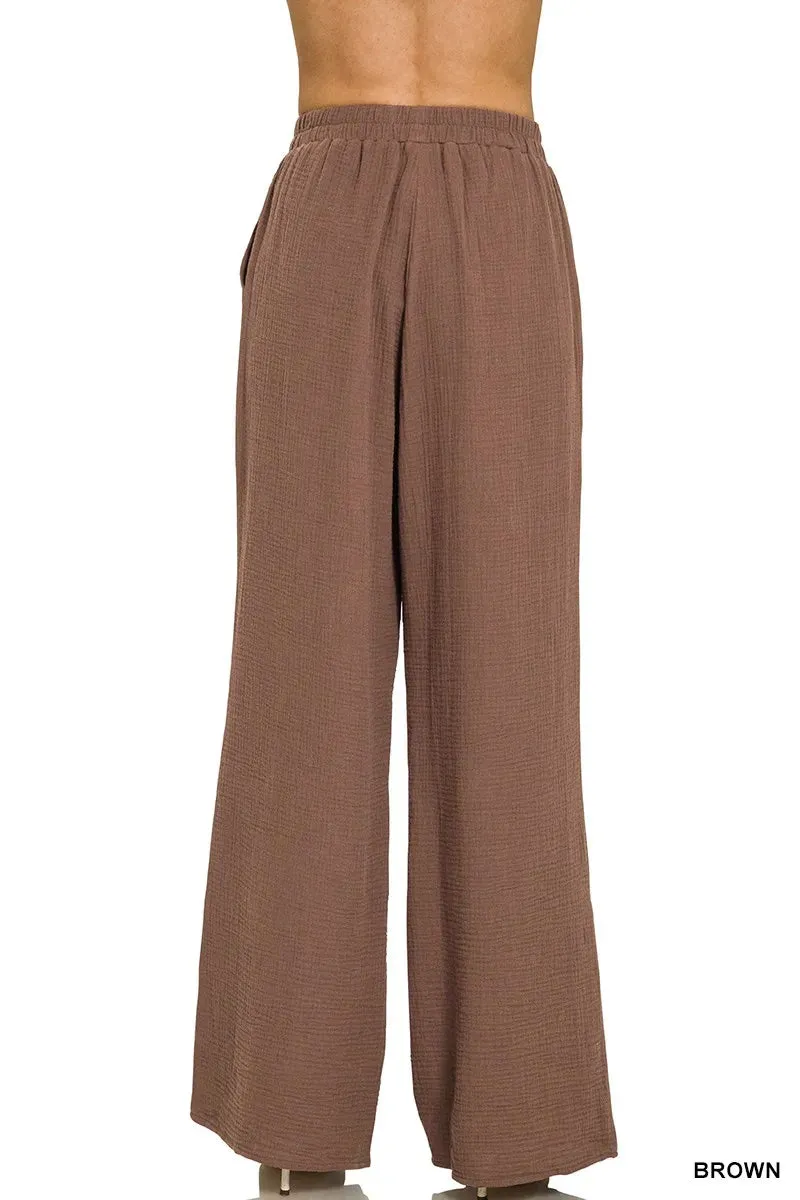 Zenana Double Gauze Elastic Band Pants sold by Charming Charlie product image thumbnail 2