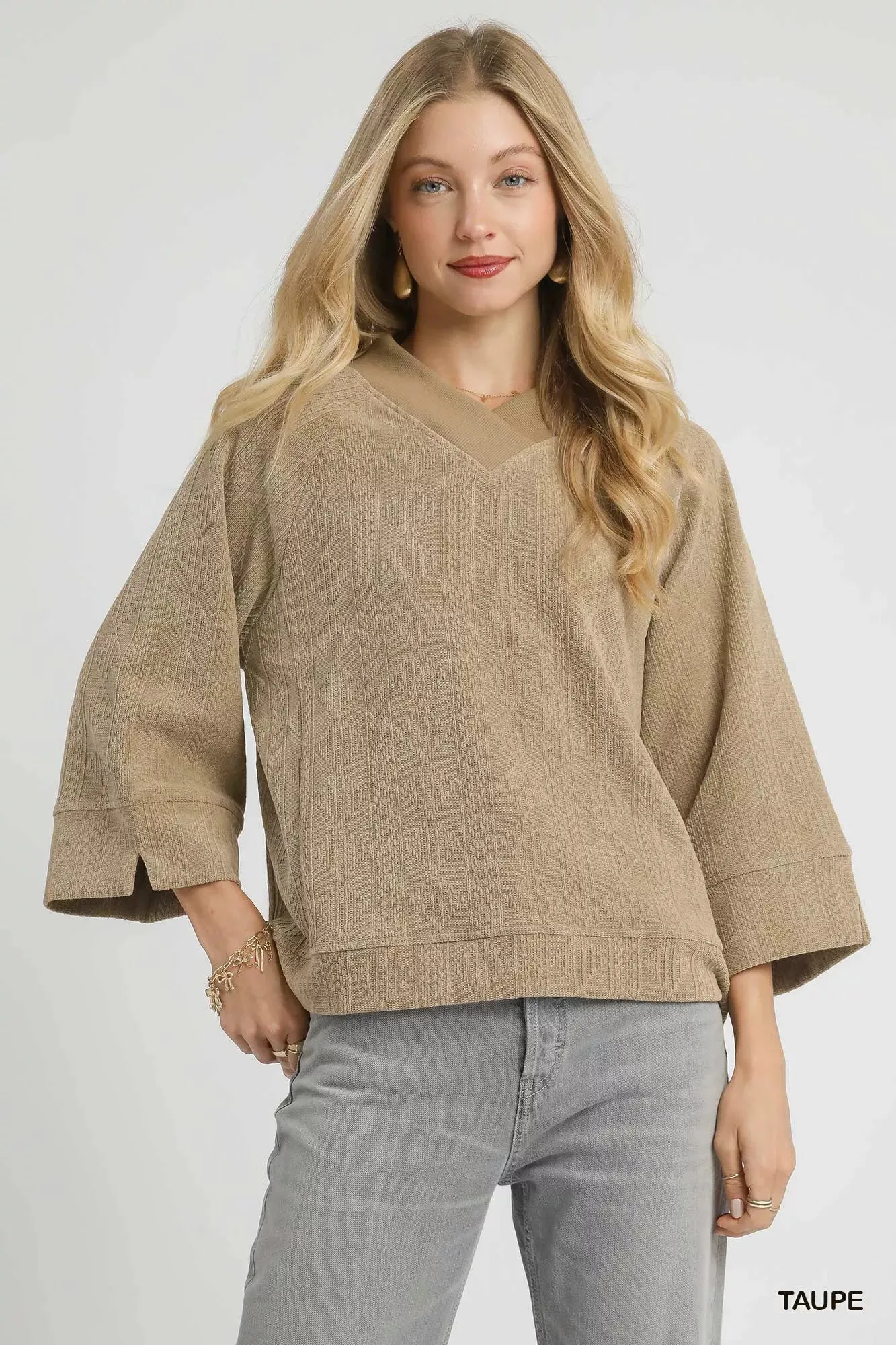 Umgee Textured Knit V-Neck Top sold by Charming Charlie