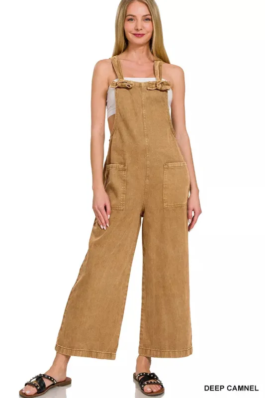 Zenana Washed Knot Strap Pockets Jumpsuit sold by Charming Charlie