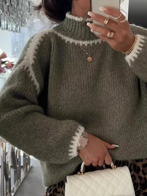 Contrast Trim Turtleneck Long Sleeve Sweater sold by Charming Charlie