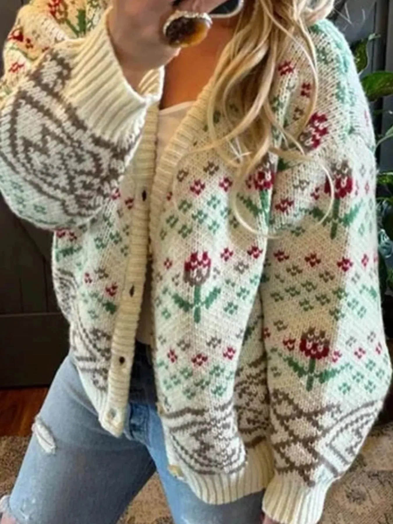 Floral Pattern Button-Up Cardigan sold by Charming Charlie product image thumbnail 2