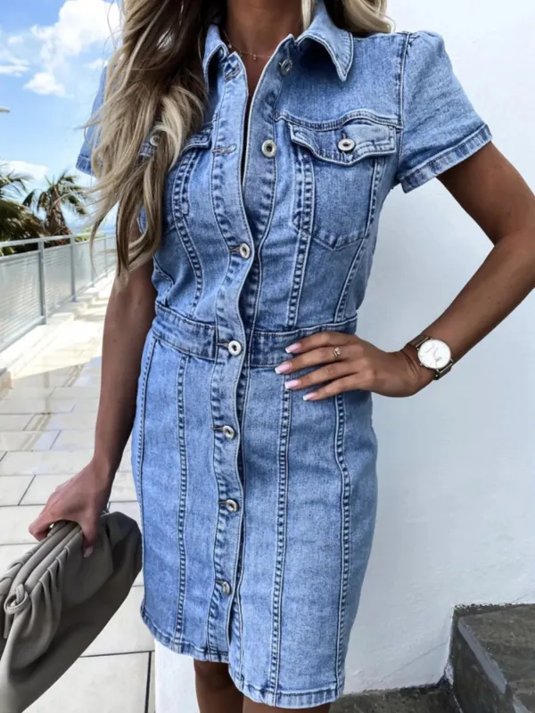 Button Front Short Sleeve Denim Dress sold by Charming Charlie