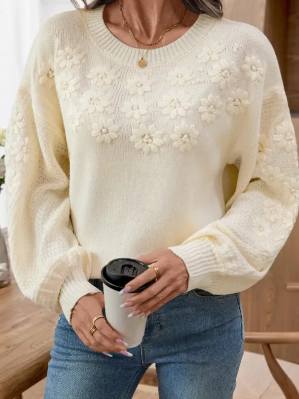 Flower Round Neck Long Sleeve Sweater sold by Charming Charlie