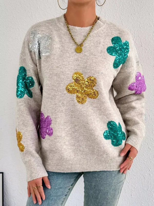 Sequined Floral Round Neck Sweater sold by Charming Charlie