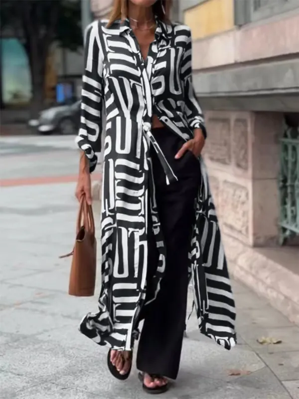 Printed Button Front Longline Shirt sold by Charming Charlie