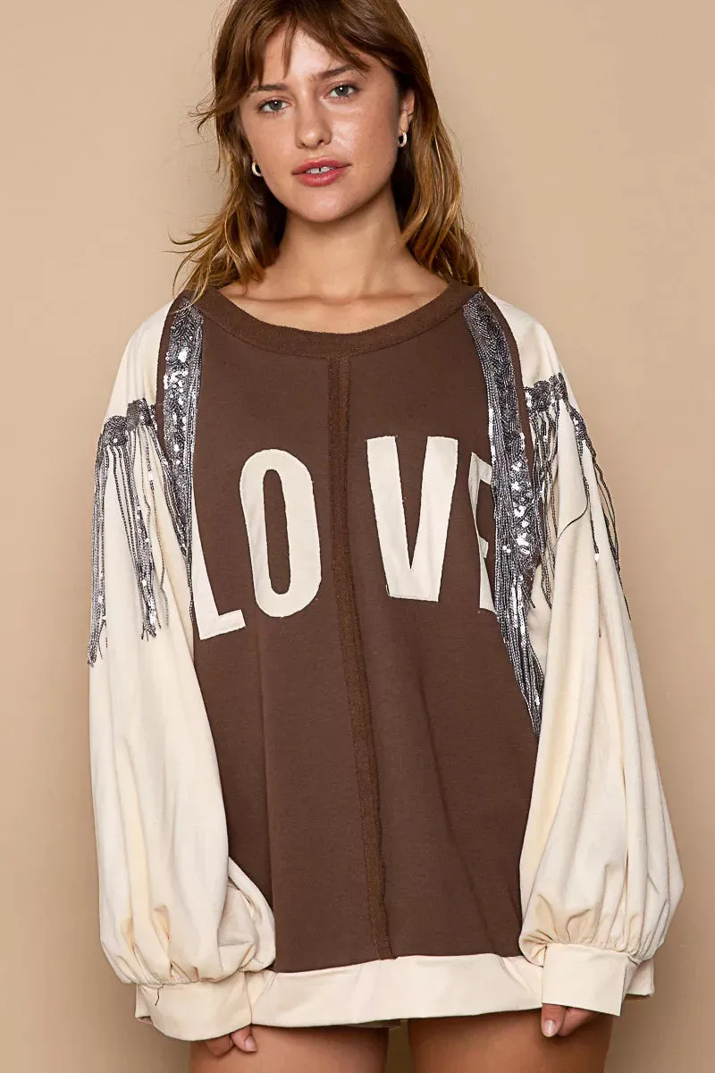 POL Balloon Sleeve French Terry Sweatshirt with Sequin Tassel sold by Charming Charlie product image thumbnail 2