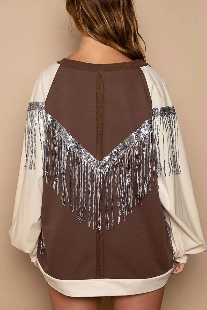 POL Balloon Sleeve French Terry Sweatshirt with Sequin Tassel sold by Charming Charlie product image thumbnail 3