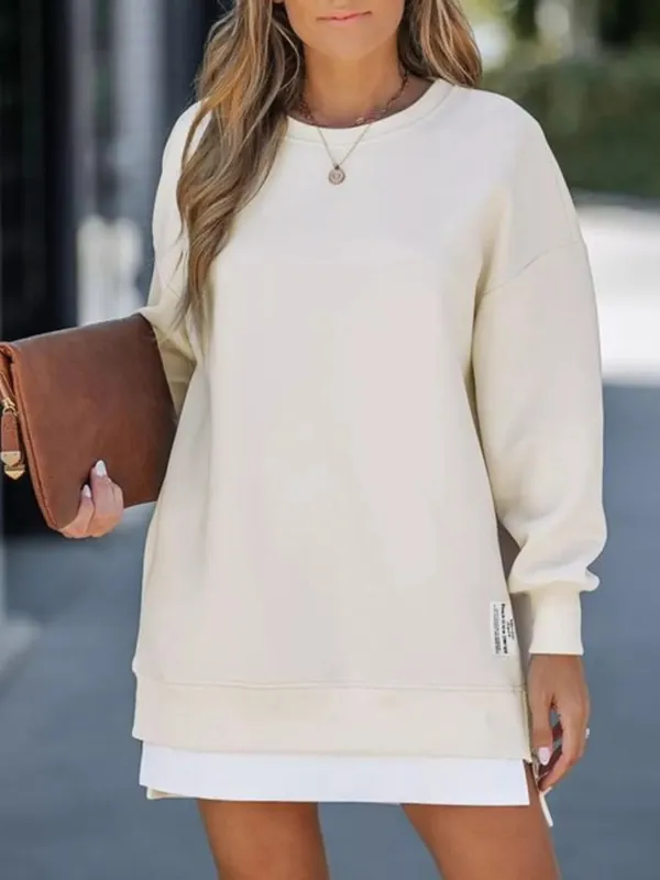 Side Slit Round Neck Long Sleeve Sweatshirt sold by Charming Charlie