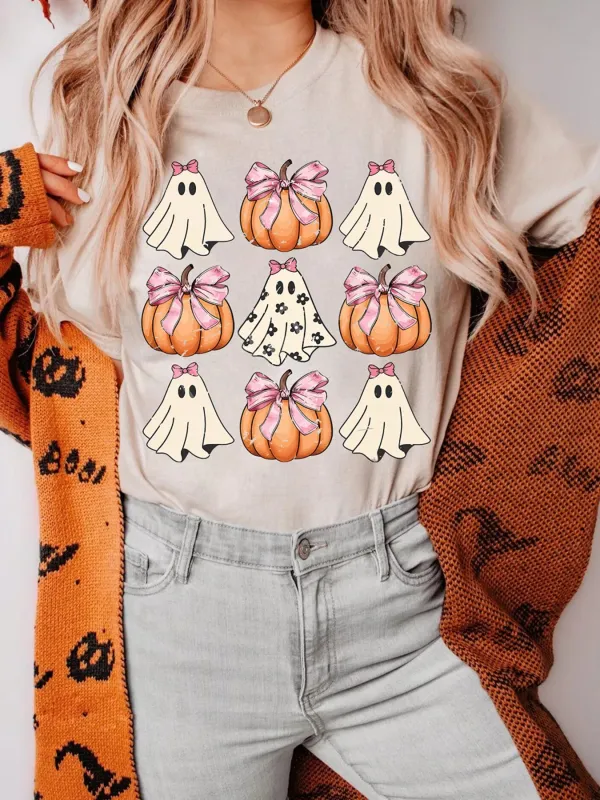 Halloween Bowknot Ghost Pumpkin Graphic T Shirt sold by Charming Charlie