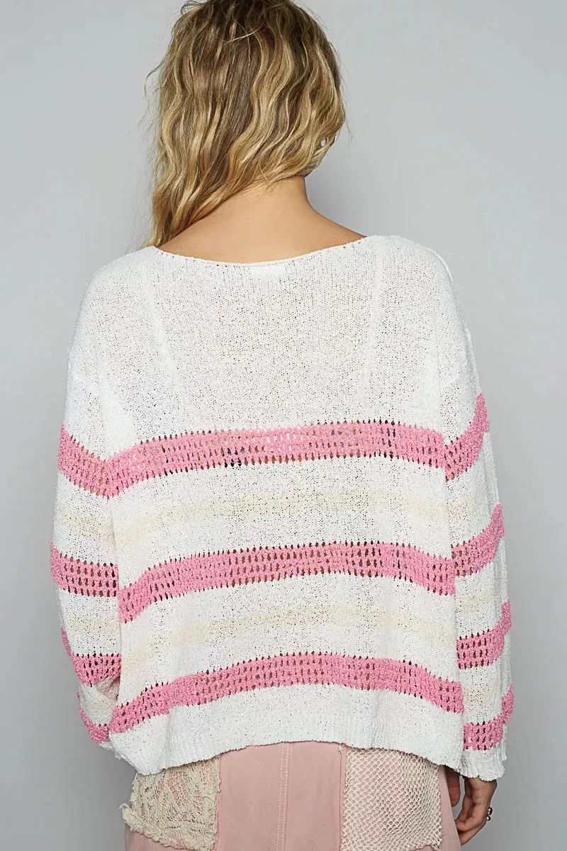 POL Striped Openwork Round Neck Knit Top sold by Charming Charlie product image thumbnail 4