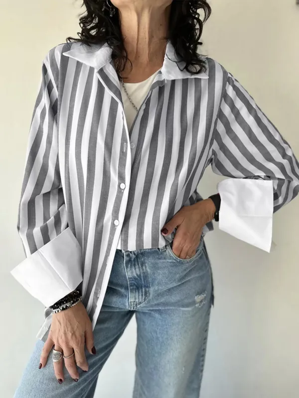 Striped Oversized Button-Up Shirt sold by Charming Charlie