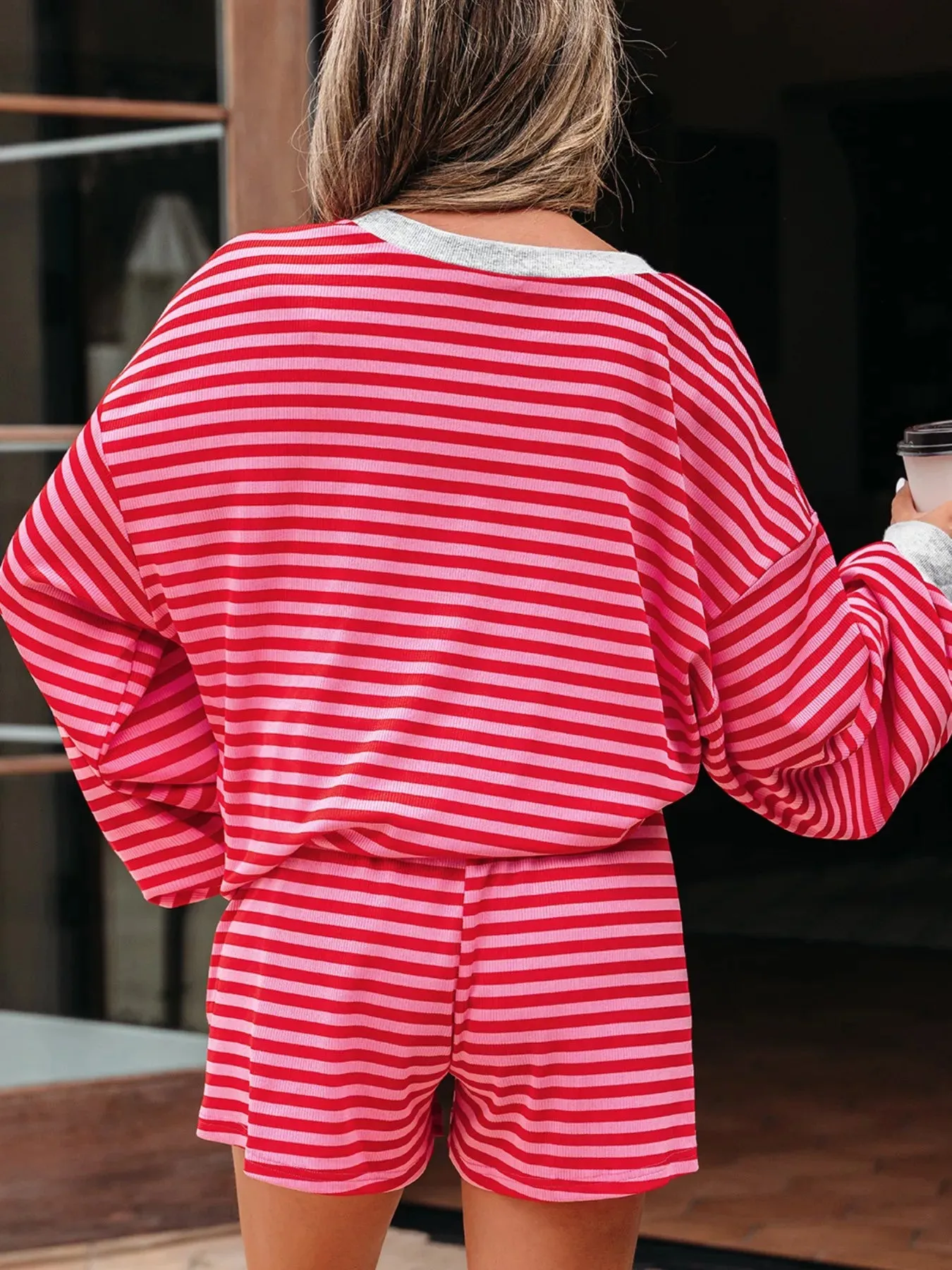 Stripe Drop Shoulder Baggy Top and Shorts Casual Set sold by Charming Charlie product image thumbnail 3