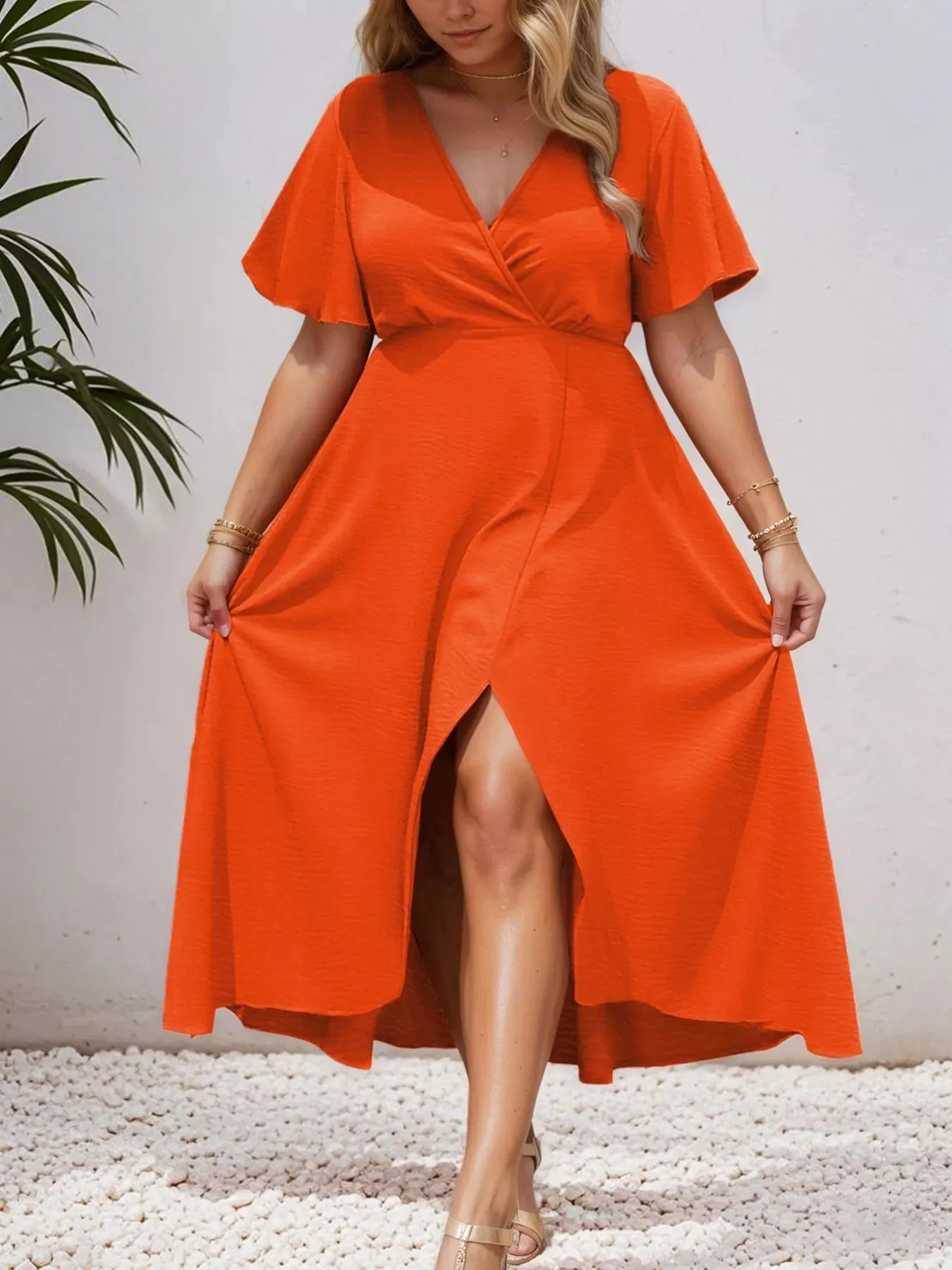 Plus Size Surplice Flutter Sleeve Dress sold by Charming Charlie product image thumbnail 3