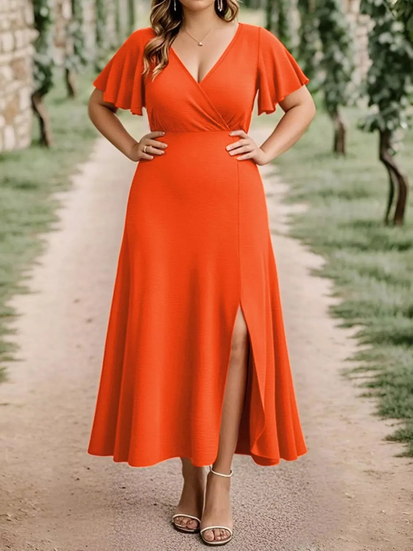 Plus Size Surplice Flutter Sleeve Dress sold by Charming Charlie product image thumbnail 4