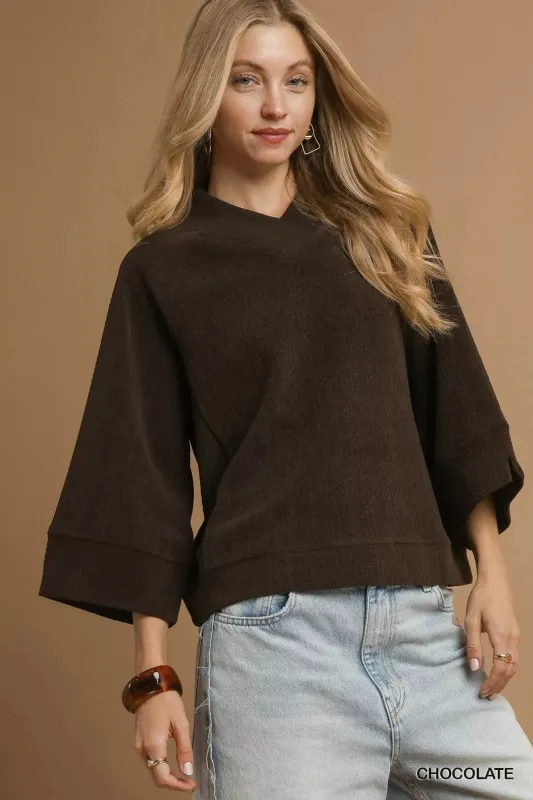 Umgee Textured Knit V-Neck Top sold by Charming Charlie