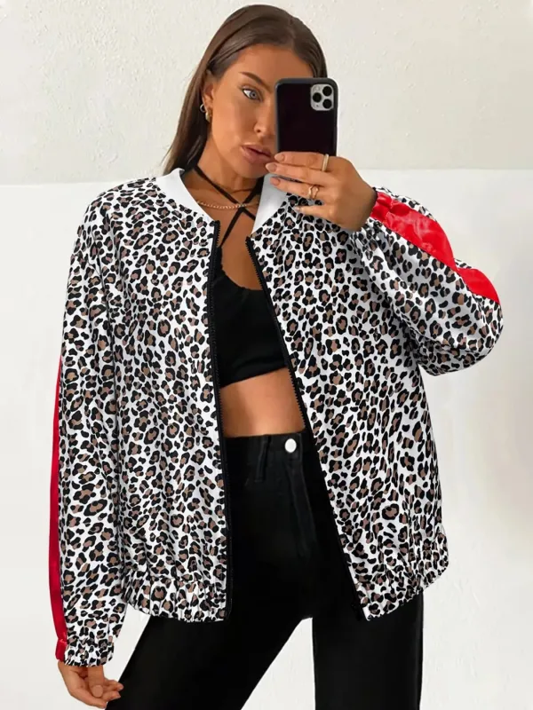 Leopard Zip Up Long Sleeve Jacket sold by Charming Charlie