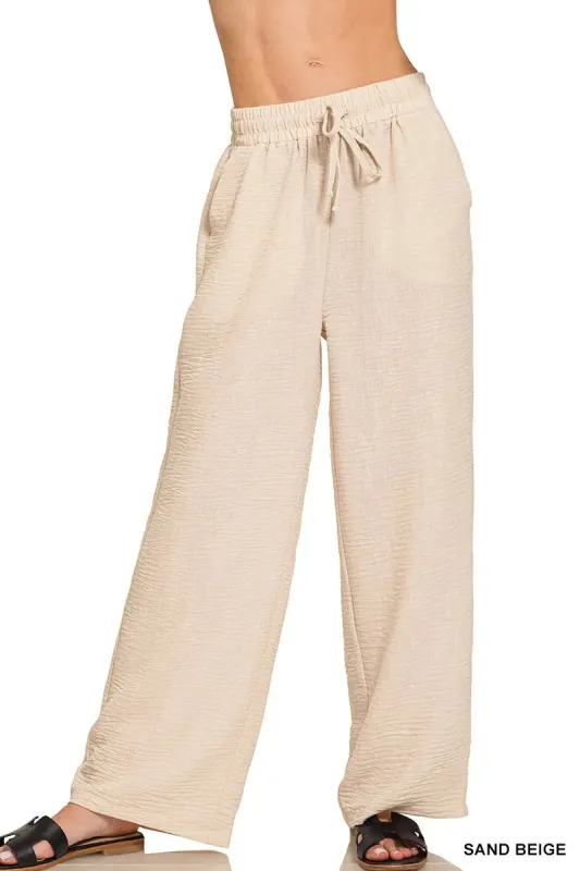 Zenana Woven Crepe Elastic Band Pants sold by Charming Charlie