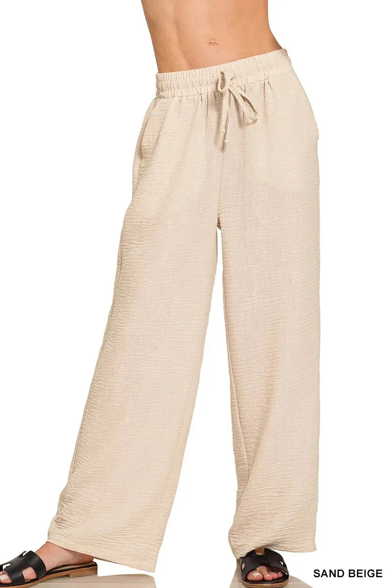 Zenana Woven Crepe Elastic Band Pants sold by Charming Charlie