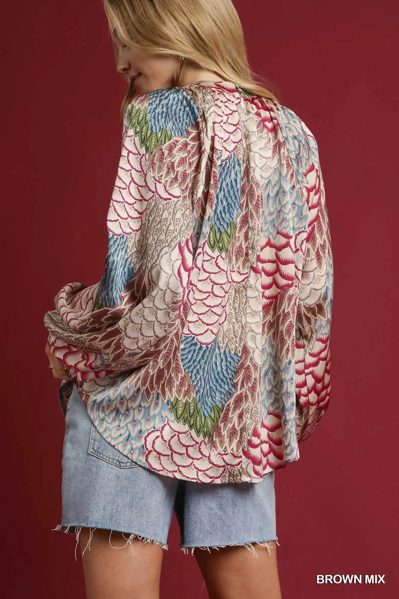 Umgee Boho Feather Print Peasant Blouse sold by Charming Charlie product image thumbnail 3