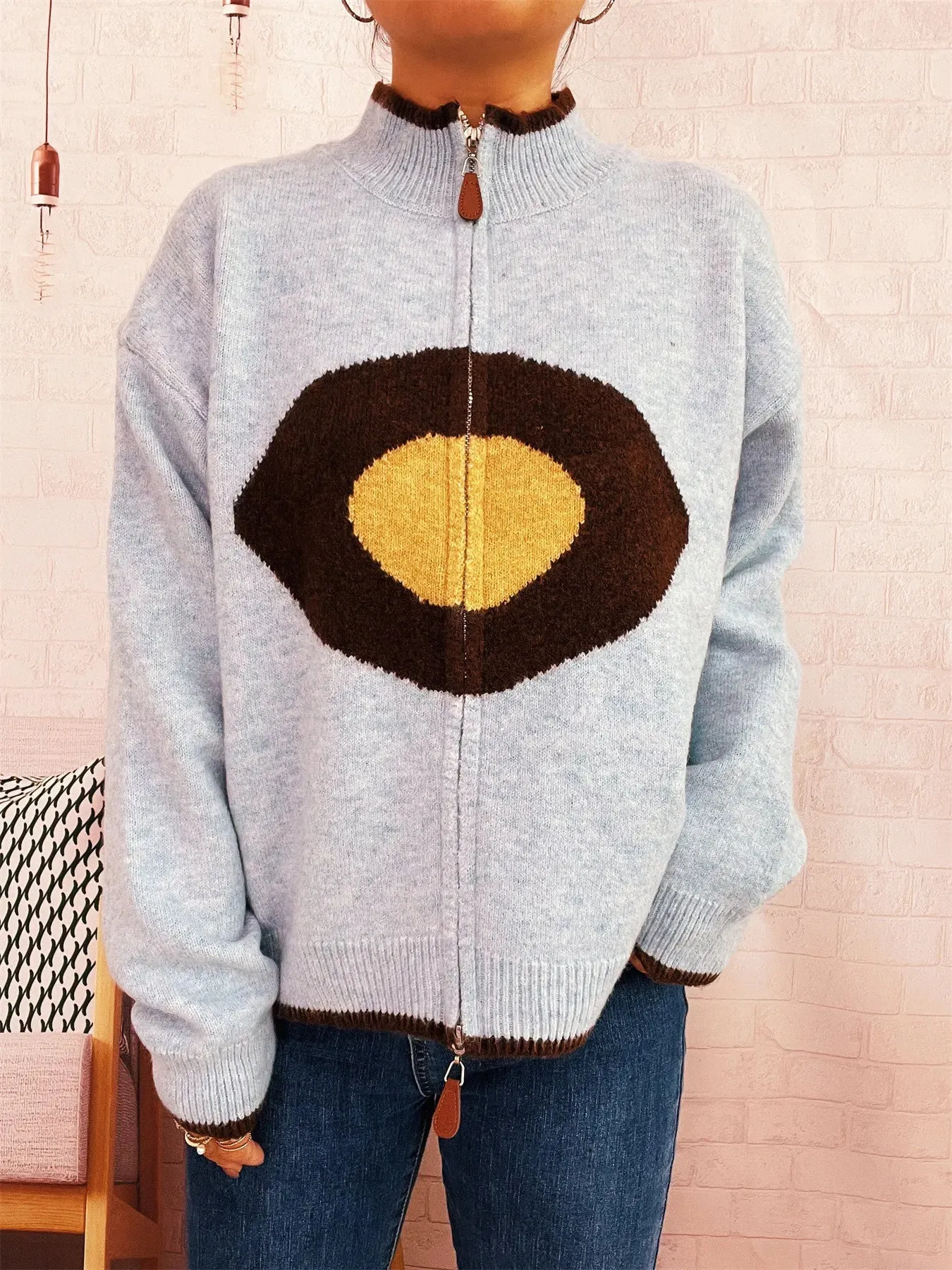 Zip-Up Contrast Trim Cardigan sold by Charming Charlie product image thumbnail 4