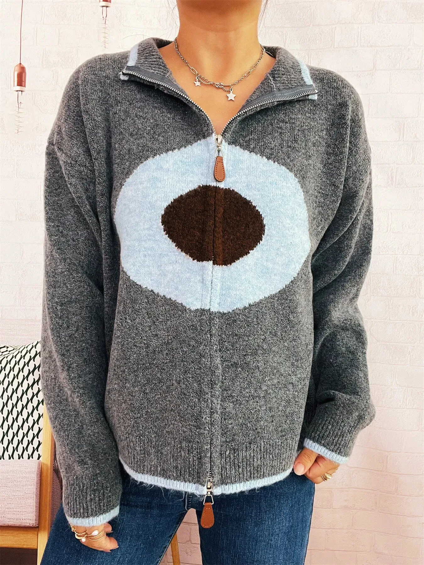 Zip-Up Contrast Trim Cardigan sold by Charming Charlie