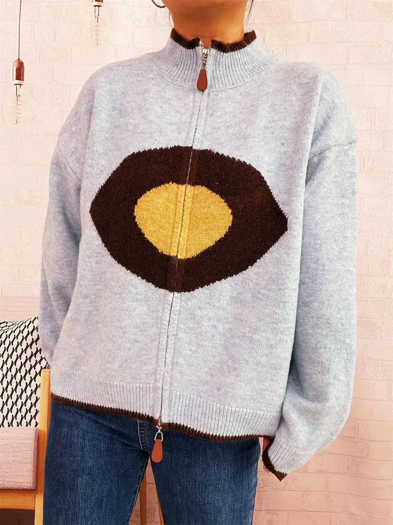 Zip-Up Contrast Trim Cardigan sold by Charming Charlie product image thumbnail 5