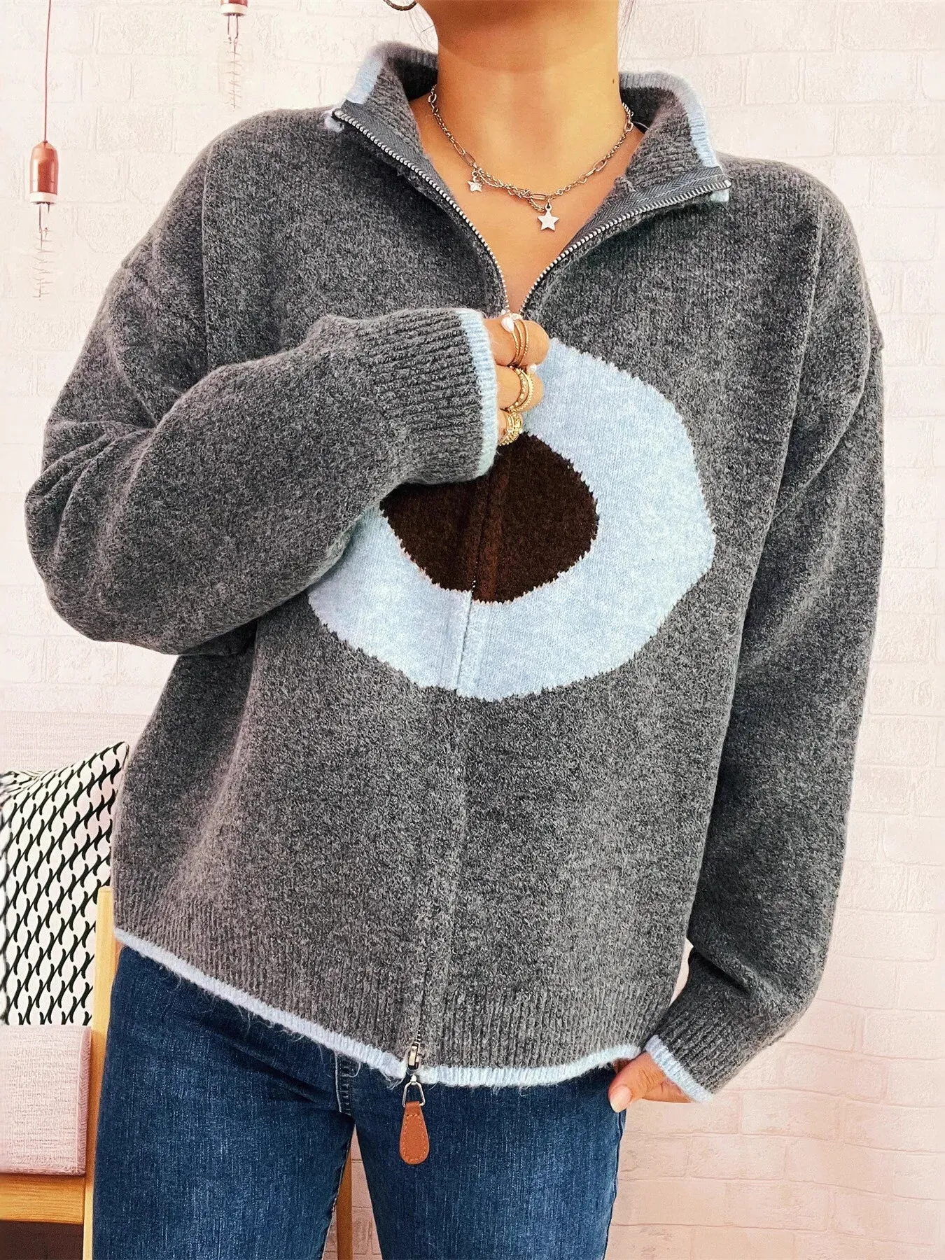 Zip-Up Contrast Trim Cardigan sold by Charming Charlie product image thumbnail 2