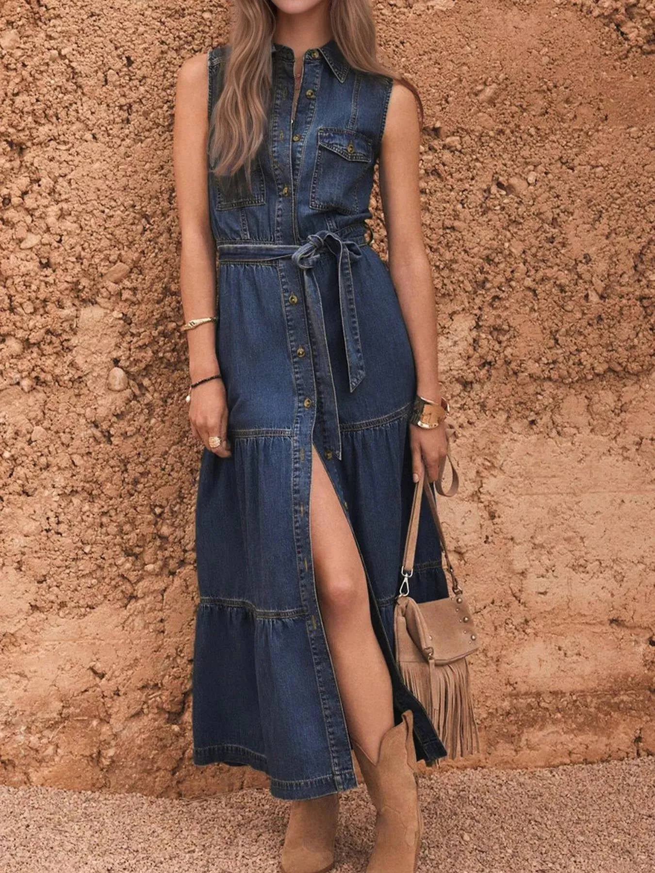 Button Front Sleeveless Denim Dress sold by Charming Charlie