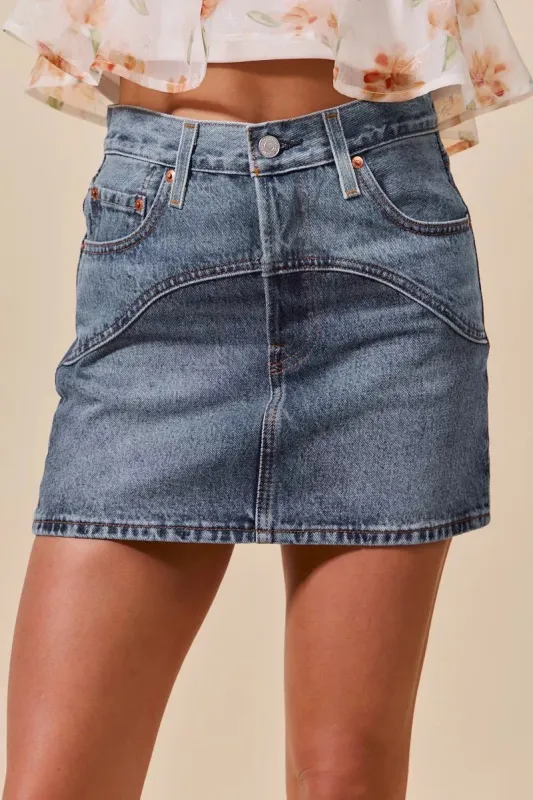 SO ME Washed Denim Mini Skirt with Pockets sold by Charming Charlie