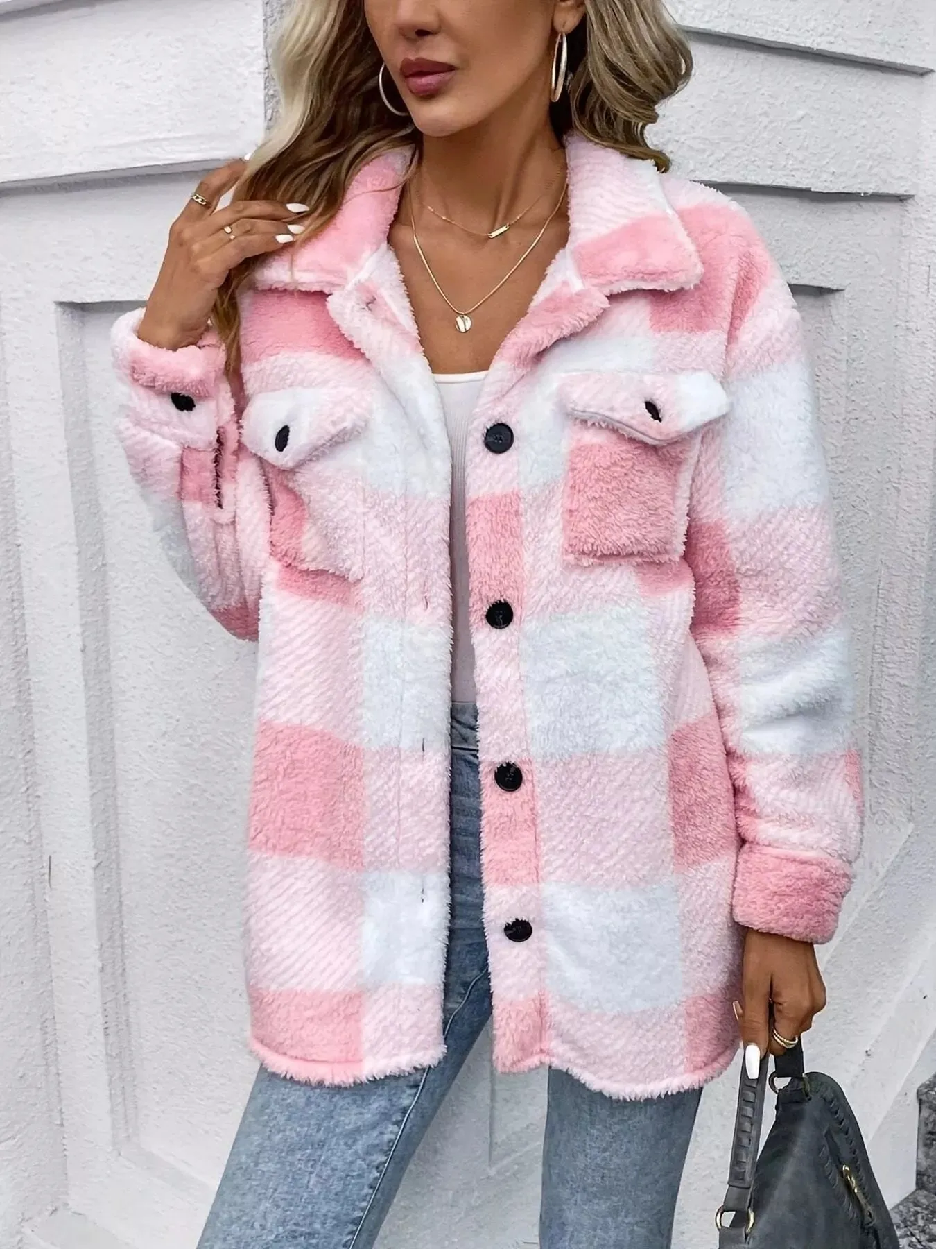 Plaid Fleece Button-Up Outerwear sold by Charming Charlie product image thumbnail 3
