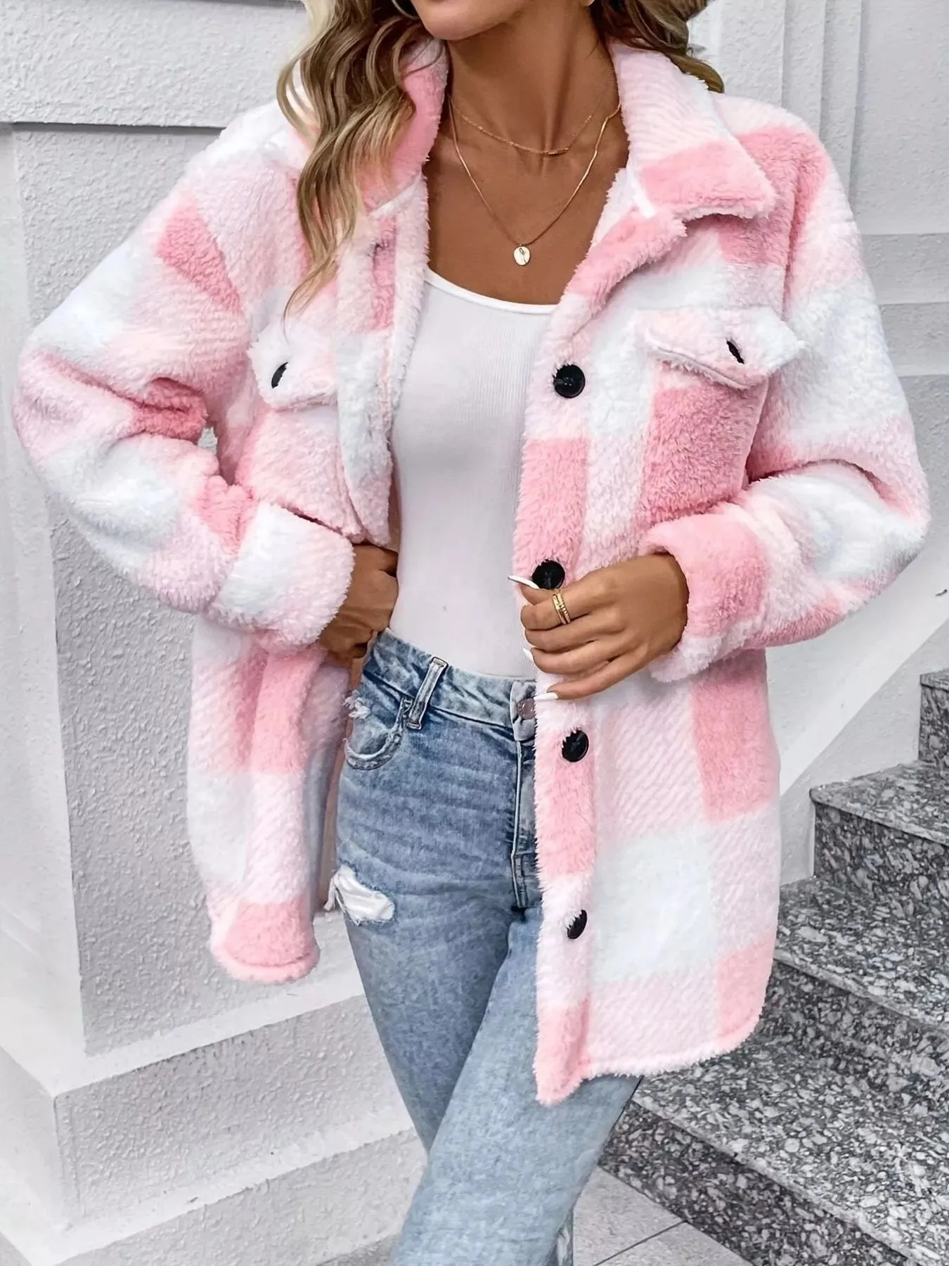 Plaid Fleece Button-Up Outerwear sold by Charming Charlie product image thumbnail 4