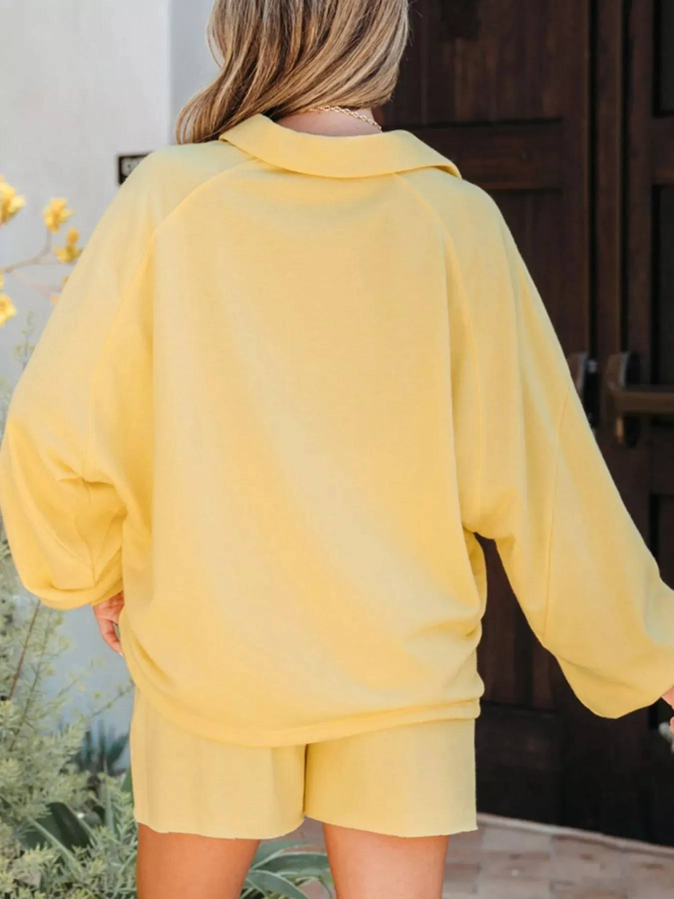 Button Collar Drop Shoulder Top and Shorts 2pcs Set sold by Charming Charlie product image thumbnail 2