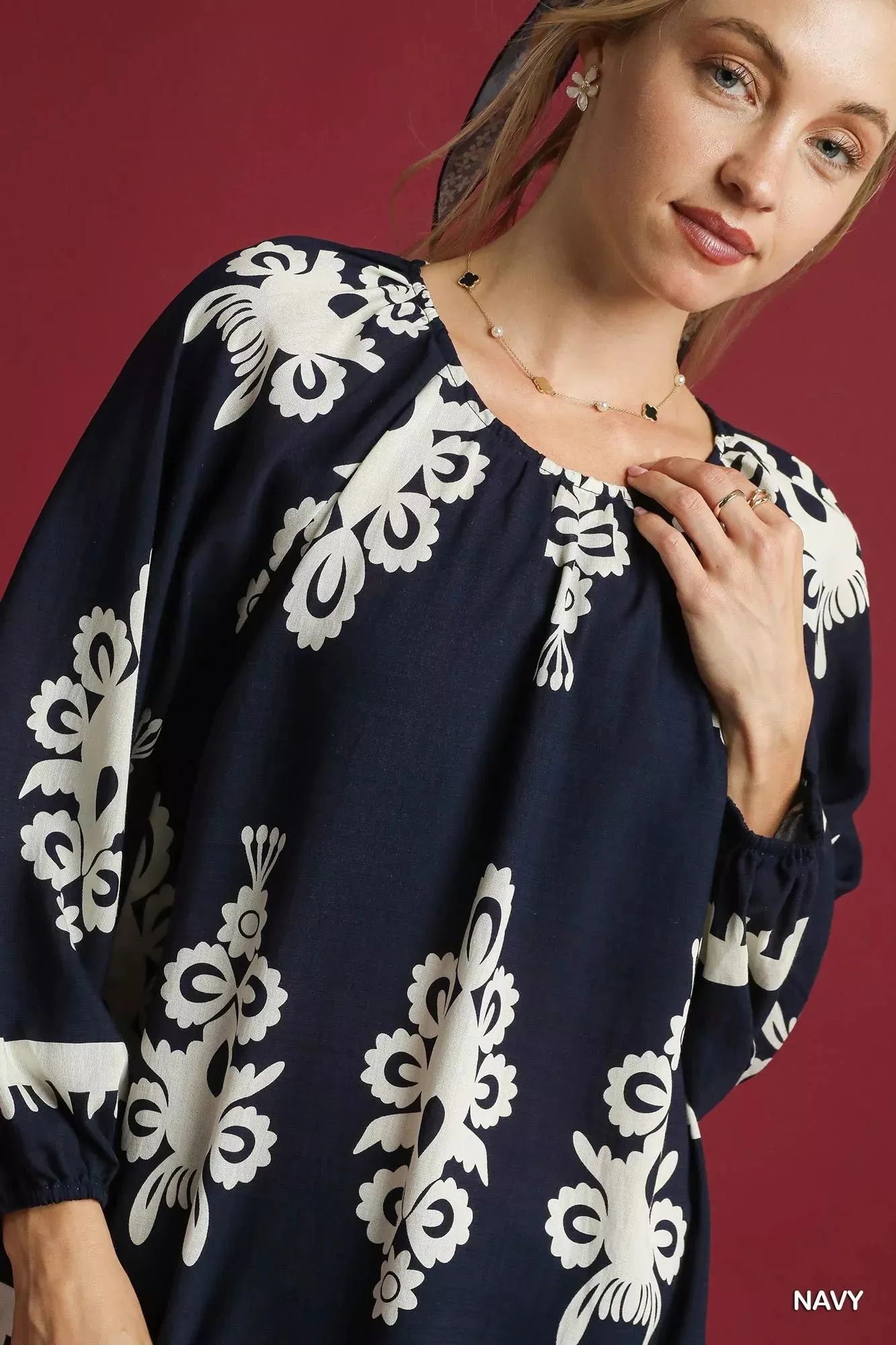 Umgee Two Tone Border Print Top with Balloon Sleeves sold by Charming Charlie product image thumbnail 5