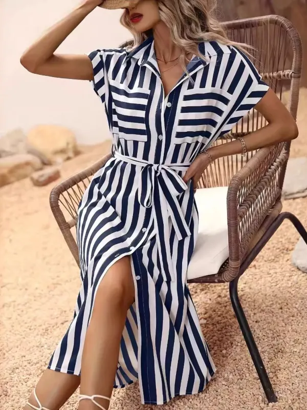 Striped Button Front Shirt Dress sold by Charming Charlie