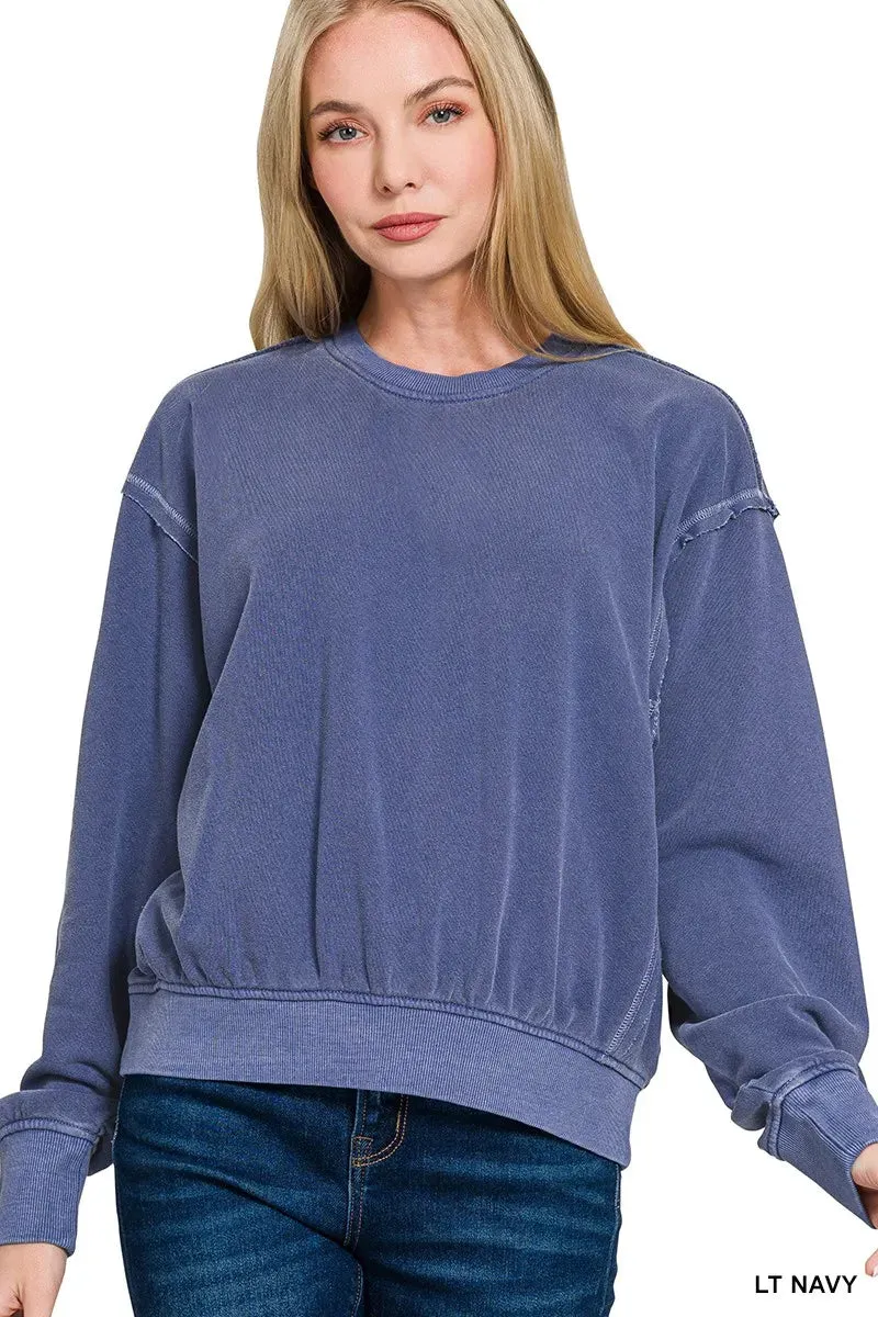 Zenana Soft Fleece Pigment Dye Round Neck Pullover sold by Charming Charlie