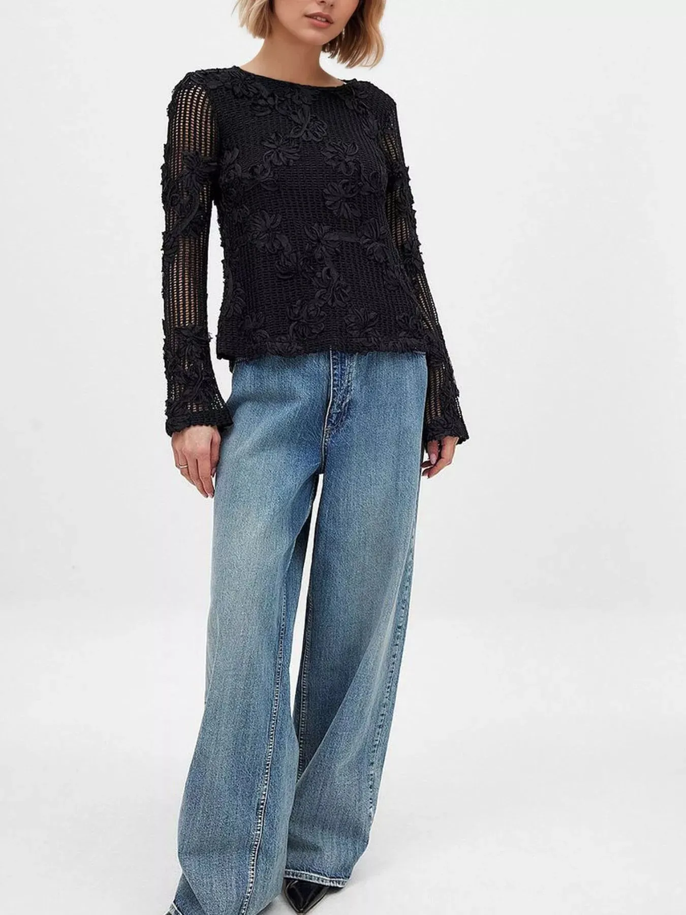 Openwork Tied Back Long Sleeve Blouse sold by Charming Charlie product image thumbnail 3