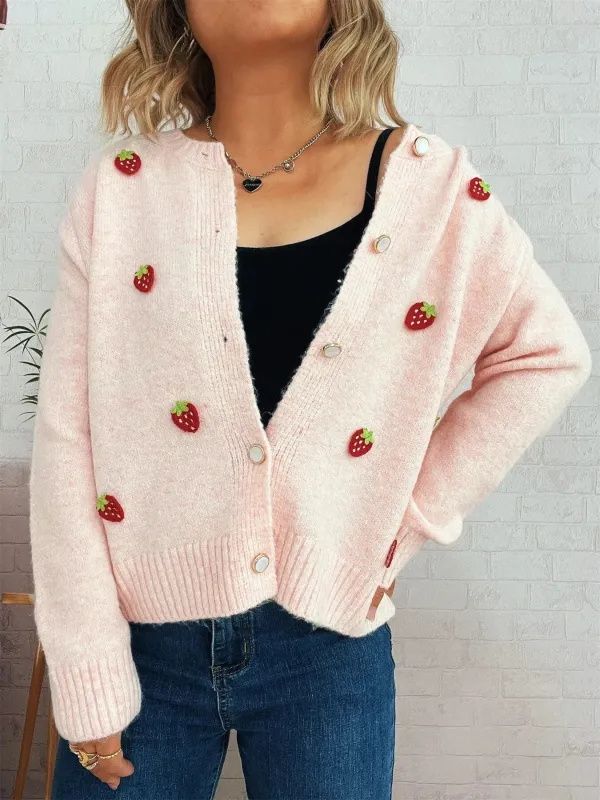 Strawberry Button Up Long Sleeve Cardigan sold by Charming Charlie