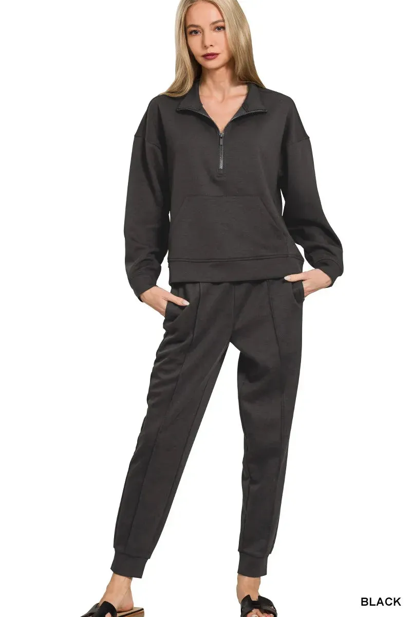 Zenana Scuba Half Zip Sweatshirt and Joggers Set sold by Charming Charlie